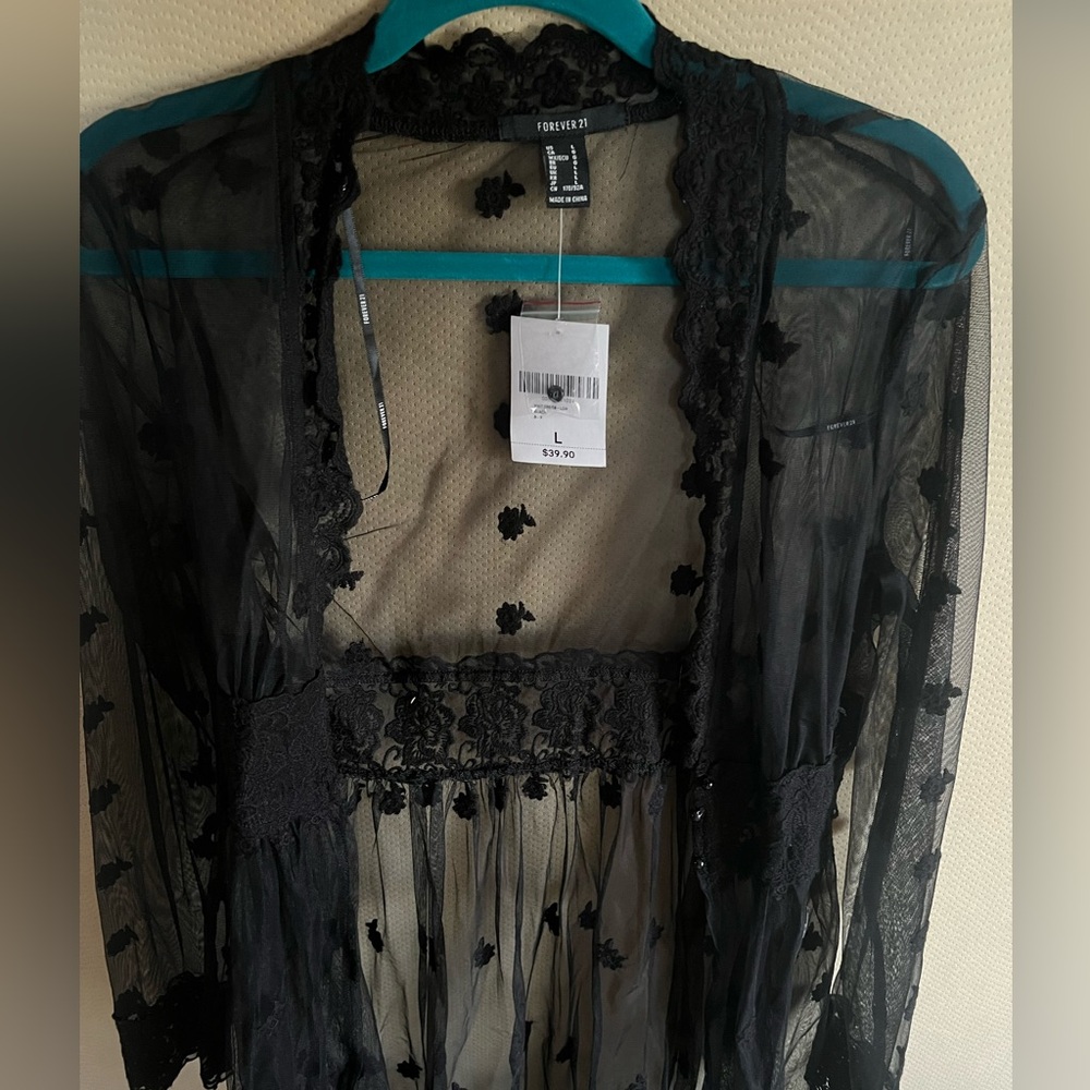 Forever 21 black beach kimono cover up